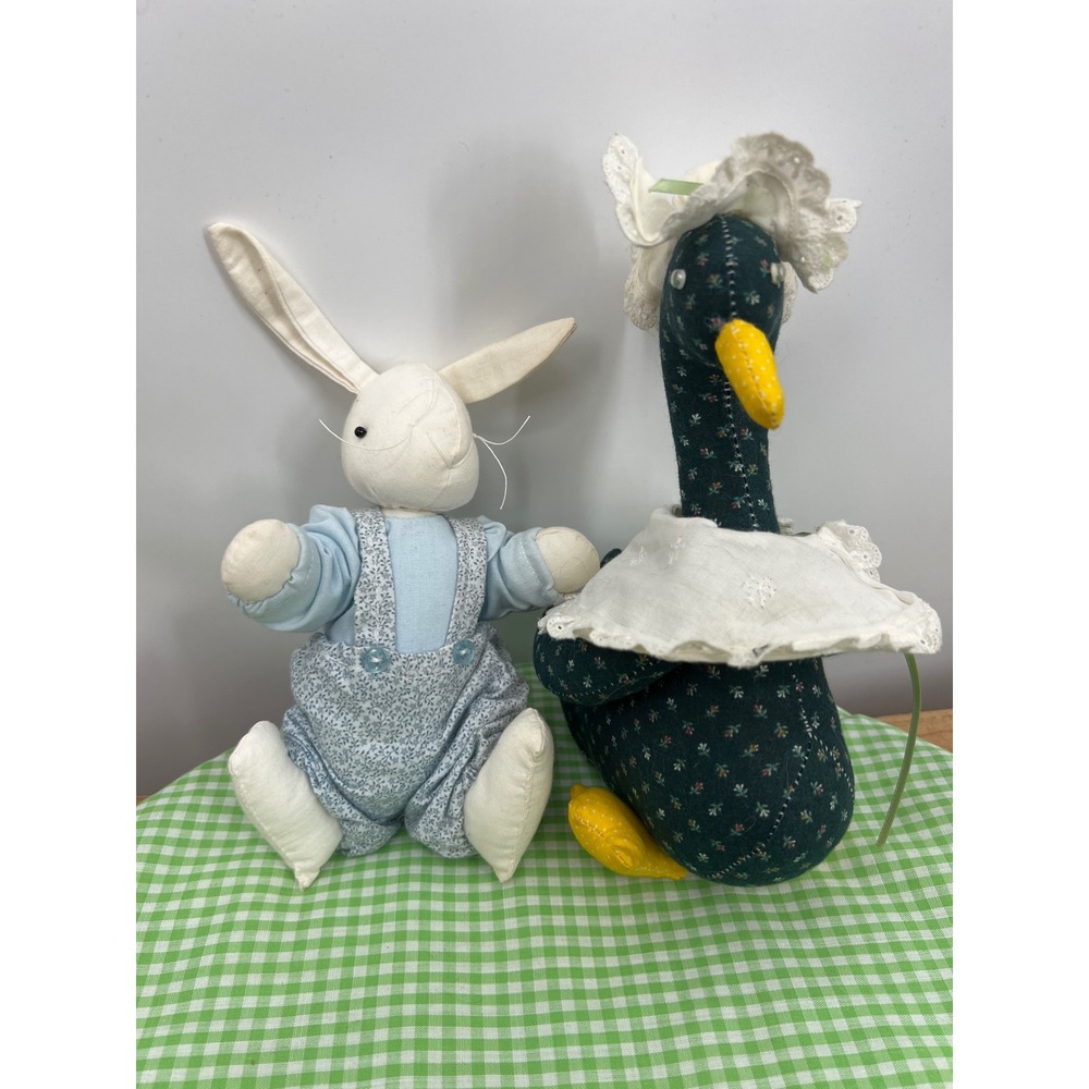 Vtg Handmade Mother Goose Green & Bunny Stuffed Animal Plush Nursery Decor‎